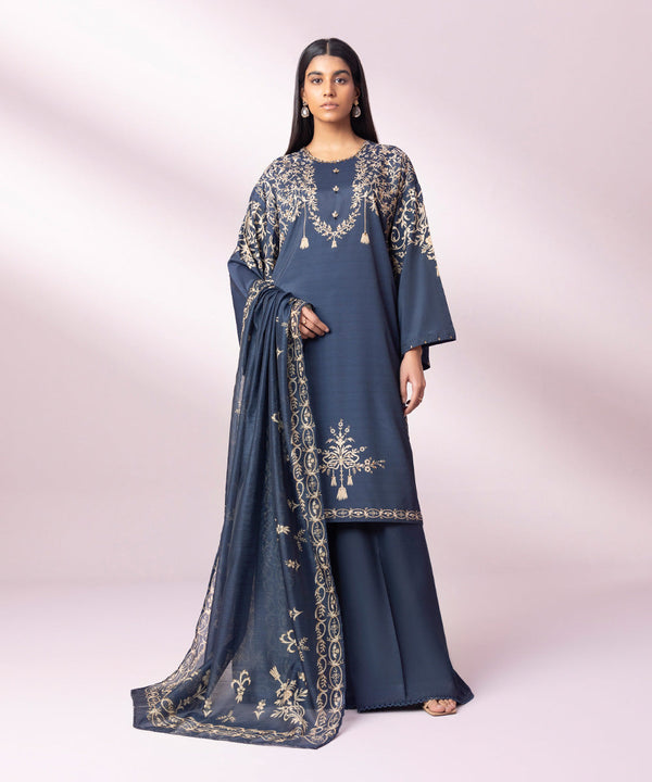 3 PIECE - EMBELLISHED SILK SUIT Sapphire