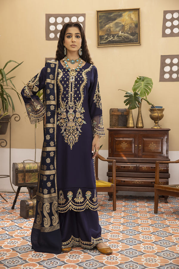 MOSS BLUE DHANAK EMBROIDERED