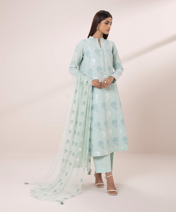 3 PIECE - EMBROIDERED JACQUARD SUIT-Unstitched-037
