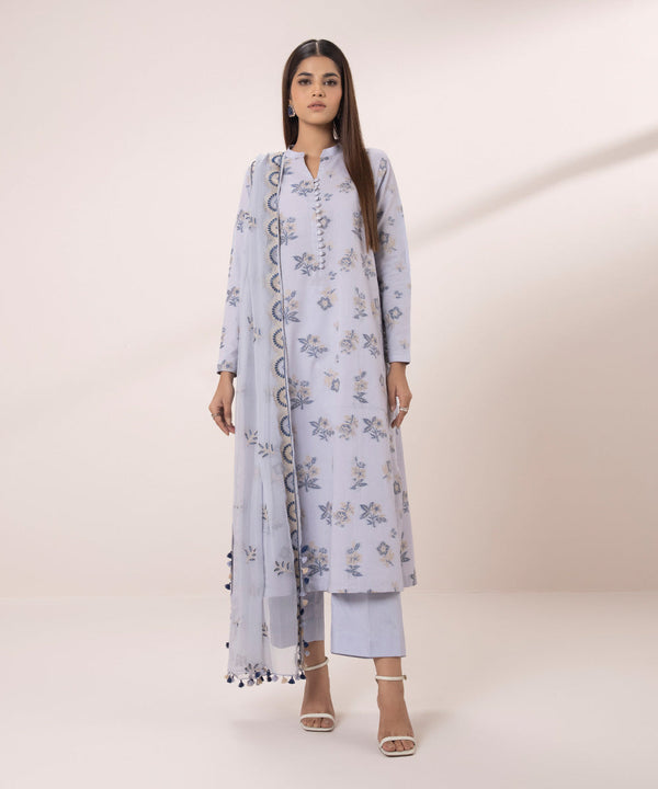 3 PIECE - EMBROIDERED JACQUARD SUIT-Unstitched-036