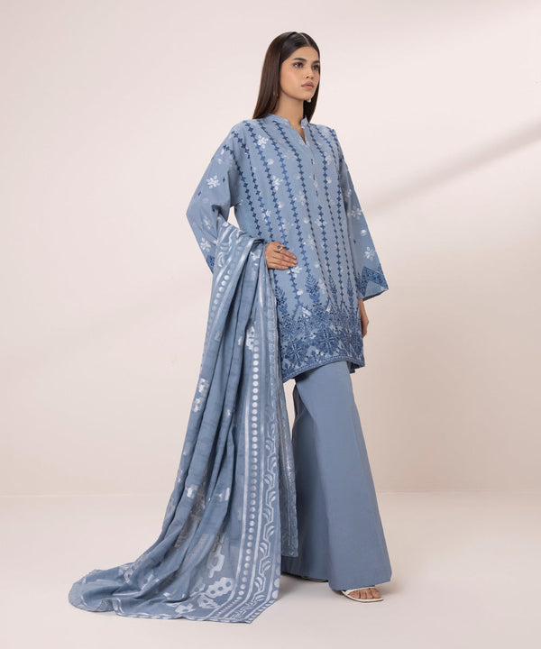 3 PIECE - EMBROIDERED JACQUARD SUIT-Unstitched-029