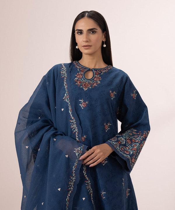 3 PIECE - EMBROIDERED JACQUARD SUIT-Unstitched-024