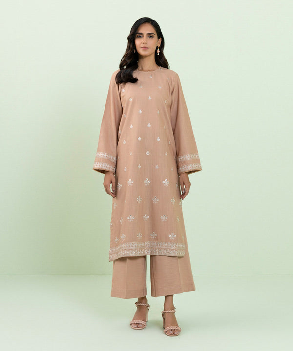 EMBROIDERED KHADDAR SHIRT_Warm Beige