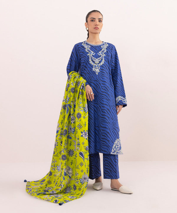3 PIECE - EMBROIDERED KHADDAR SUIT_Blue