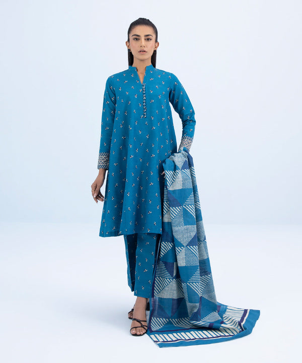 3 PIECE - PRINTED KHADDAR SUIT_Azure Blue