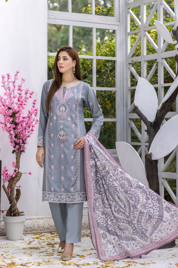 Embroidered Viscose Suit-2659