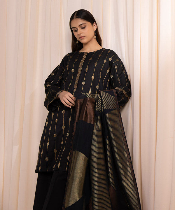 3 PIECE - EMBROIDERED KHADDAR SUIT_black