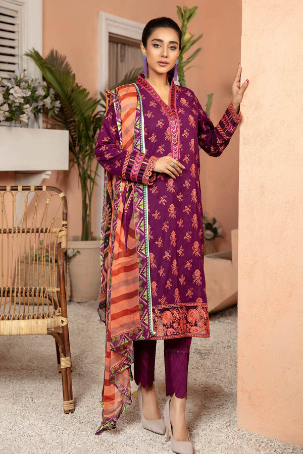 Adan's-Pompadour by Carol Adan's Libas Embroidered Lawn Stitched Suit