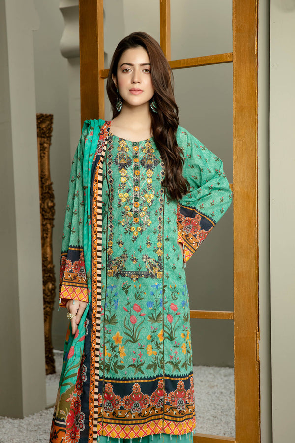 Adan's-Aqua Cent - Digital Printed And Embroidered Lawn 3pc
