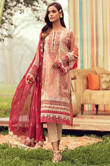 Coral Pink | Rahi Premium Embroidered Lawn Collection