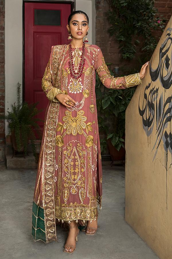 Suraj Ghar by Imrozia Premium Embroidery Chiffon 3Pc Suit I-140 Mumtaz