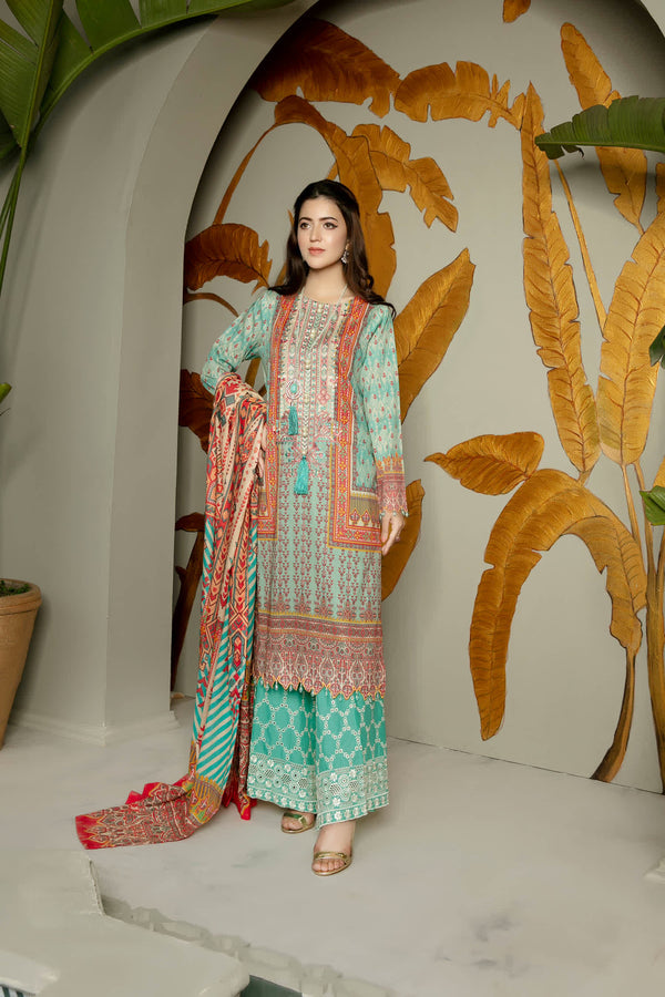 Adan's-Light Sirl - Digital Printed And Embroidered Lawn 3pc