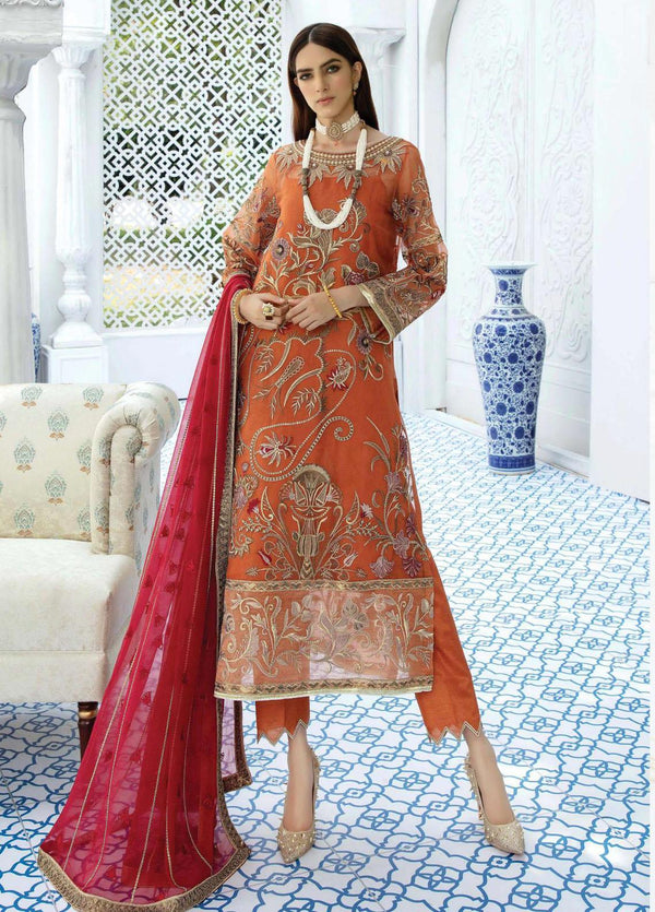 La Fantaisie by Serene Premium Embroidered Organza 3 Piece Suit LF20SP 1013 Royal Amber - Luxury Collection