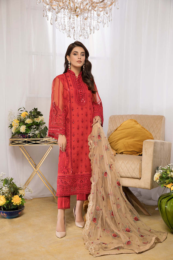 Red Coral - Luxury Pret 4PC | Stitched Suit